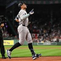 New York Yankees slugger Aaron Judge reacts after hitting a solo home run in the first inning against the Red Sox in Boston | News