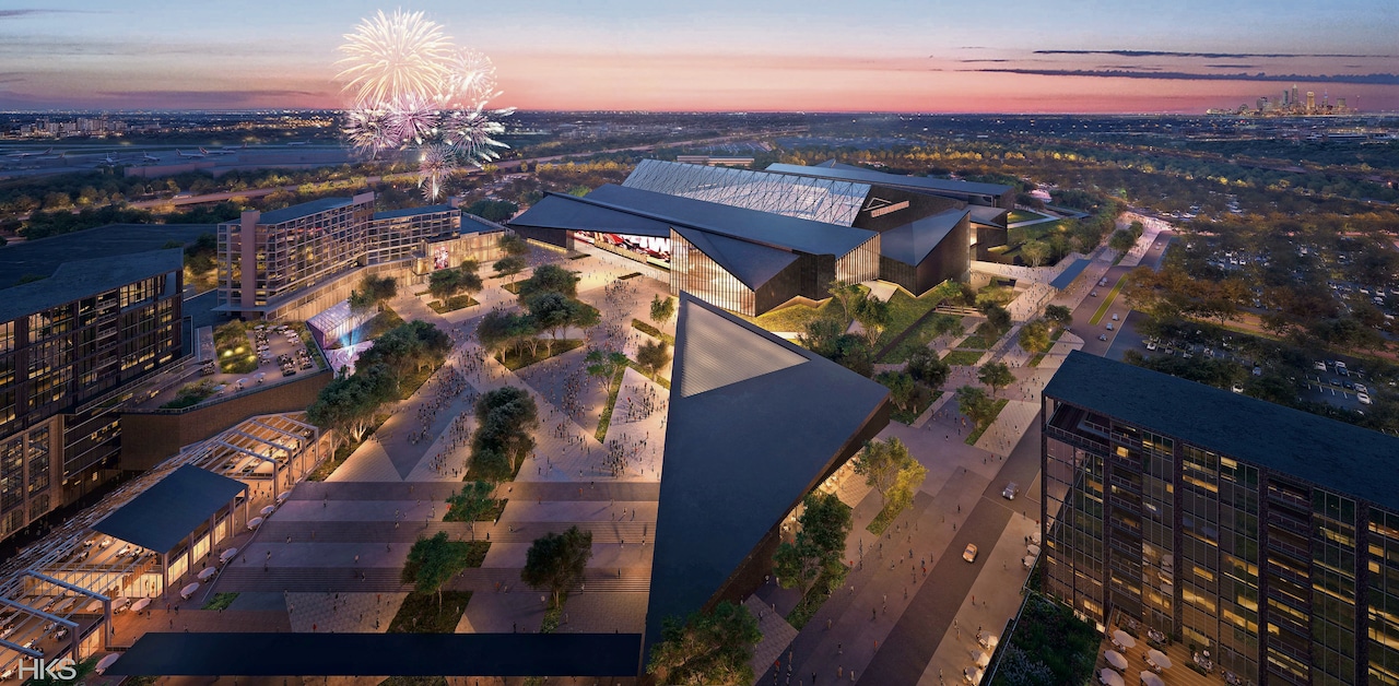 A Cleveland City Hall economic report last fall said the Haslams’ proposed Browns stadium and entertainment district in Brook Park, shown in this rendering provided by the Haslam Sports Group, lacked adequate demand and would not be compatible with the surrounding area, which is mostly occupied by the airport and industrial sites. Nevertheless, the Ohio legislature just saw fit to provide a $600 million grant to the Haslams for the project by tapping into the state’s unclaimed funds while adding what Brent Larkin in his column today calls a “sleazy payoff to the Browns” via an 11th-hour amendment aimed at sabotaging the city of Cleveland’s longshot lawsuit trying to keep the Browns downtown. Gov. Mike DeWine signed the two-year budget into law last week without vetoing either provision. (Photo courtesy HKS)