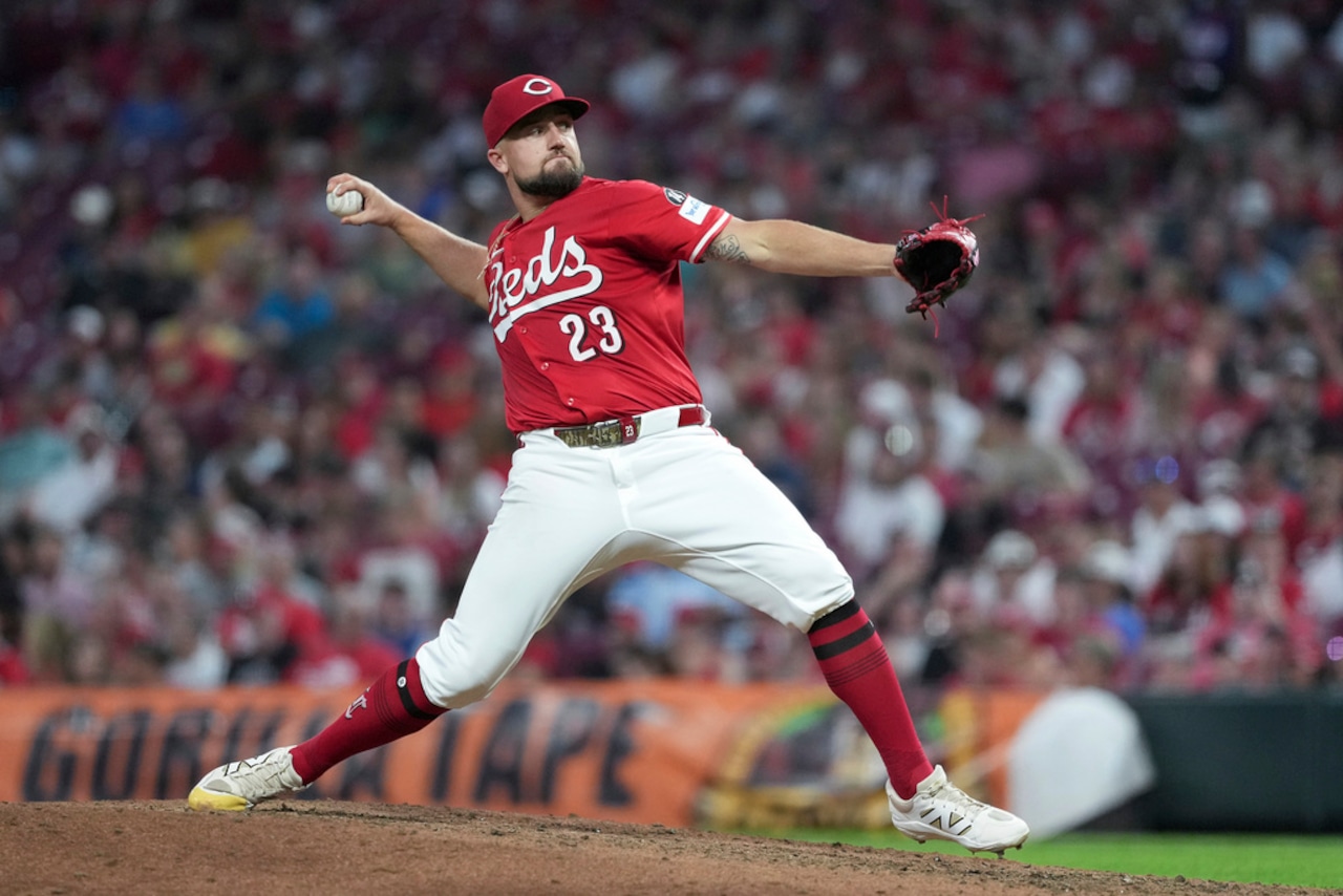 Cincinnati Reds reliever Graham Ashcraft pitches during a National League game against the Milwaukee Brewers on June 3, 2025, at Great American Ball Park in Cincinnati.