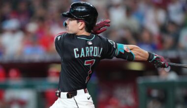 DBacks vs. San Diego Padres. Corbin Carroll out; Pfaadt hit hard early