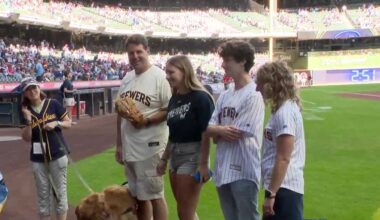 Brewers surprise first responder with service dog