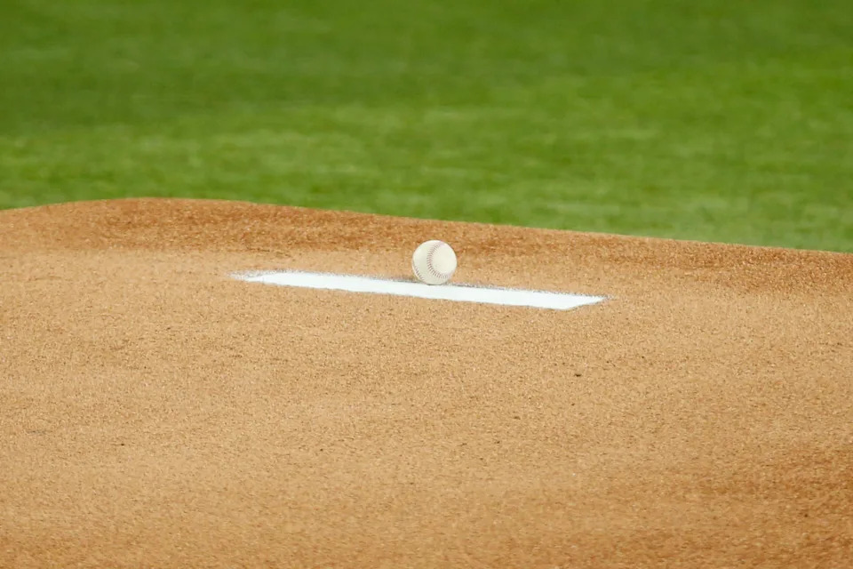 ARLINGTON, TEXAS - JUNE 05: A shot of a baseball on the mound before the game between the Seattle Mariners and the Texas Rangers at Globe Life Field on June 05, 2022 in Arlington, Texas. (Photo by Tim Heitman/Getty Images)Tim Heitman&sol;Getty Images