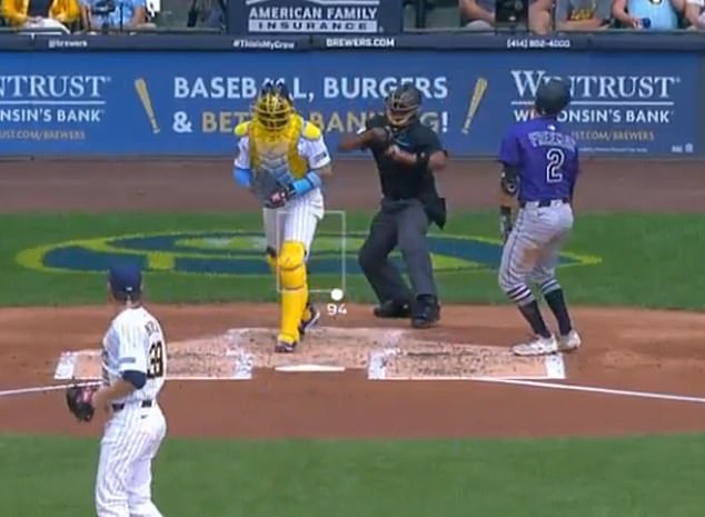Rockies batter Tyler Freeman wasn't too happy with Ramon de Jesus calling this pitch a strike