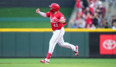 Cincinnati Reds' Spencer Steer rounds third base in the fourth inning of a baseball game against the New York Mets, Friday, Sept. 5, 2025, in Cincinnati.