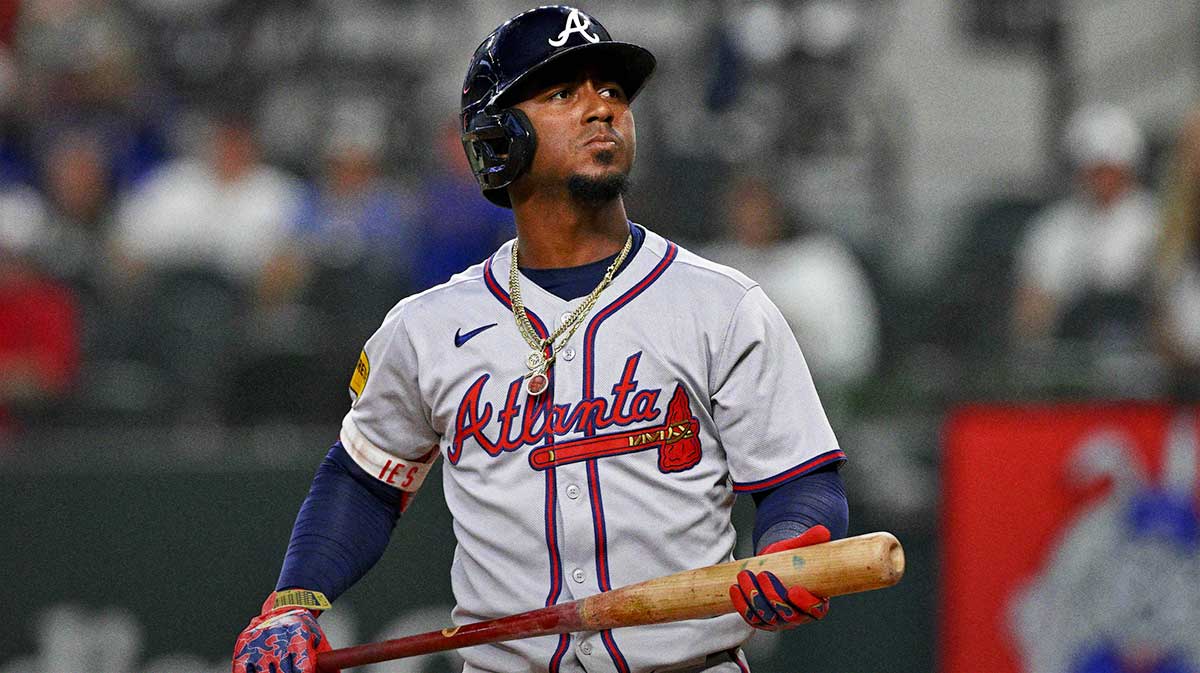 Atlanta Braves second baseman Ozzie Albies (1) during the game between the Texas Rangers and the Atlanta Braves at Globe Life Field.
