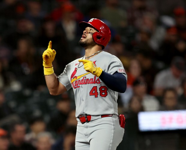 St. Louis Cardinals’ Iván Herrera #48 celebrates his two-run home...