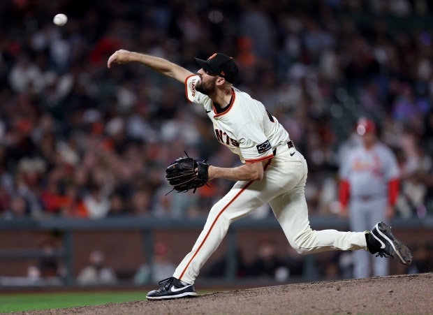 San Francisco Giants relief pitcher Tristan Beck #43 throws against...