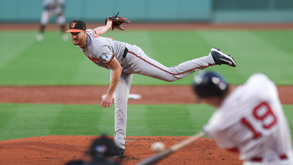 Baltimore Orioles starting pitcher Trevor Rogers (28) delivers a pitch during the first inning against the Boston Red Sox at Fenway Park.