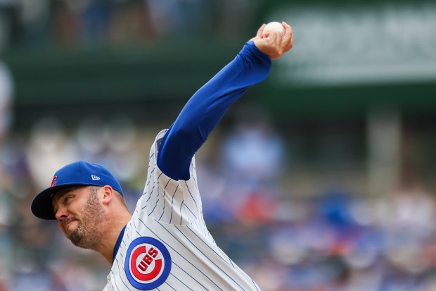 Cubs reliever Caleb Thielbar delivers against the Red Sox on July 20, 2025, at Wrigley Field. (Eileen T. Meslar/Chicago Tribune)