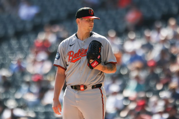 Baltimore Orioles pitcher Tyler Wells (68) pitches during the first inning against the Chicago White Sox at Rate Field on Wednesday, Sept. 17, 2025. (Eileen T. Meslar/Chicago Tribune)