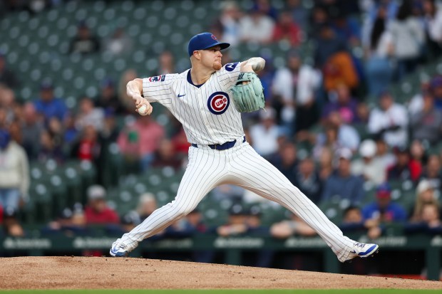 Chicago Cubs pitcher Cade Horton (22) pitches during the first inning against the Atlanta Braves at Wrigley Field Wednesday Sept. 3, 2025, in Chicago. (Armando L. Sanchez/Chicago Tribune)
