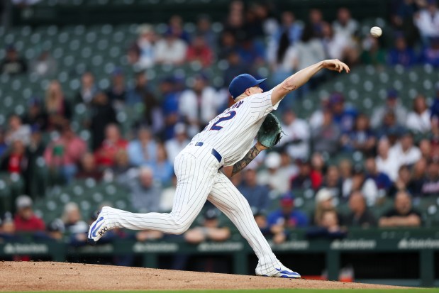 Chicago Cubs pitcher Cade Horton (22) pitches during the first inning against the Atlanta Braves at Wrigley Field Wednesday Sept. 3, 2025, in Chicago. (Armando L. Sanchez/Chicago Tribune)