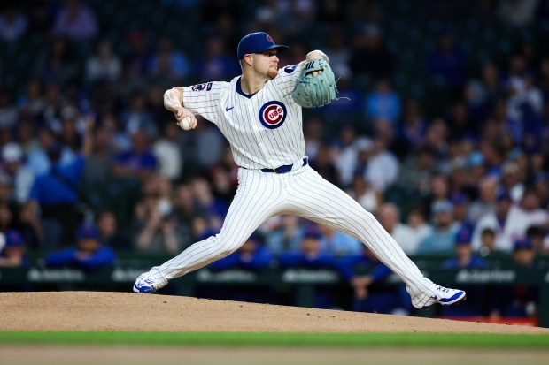 Chicago Cubs pitcher Cade Horton (22) pitches during the first inning against the New York Mets at Wrigley Field Tuesday Sept. 23, 2025, in Chicago. (Armando L. Sanchez/Chicago Tribune)