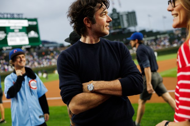 Comedian John Mulaney walks on the field before the Cubs play the New York Mets at Wrigley Field Tuesday Sept. 23, 2025, in Chicago. (Armando L. Sanchez/Chicago Tribune)