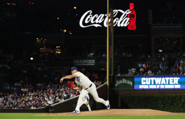 Chicago Cubs starting pitcher Matthew Boyd delivers to the New York Mets in the first inning of a game at Wrigley Field in Chicago on Sept. 24, 2025. (Chris Sweda/Chicago Tribune)