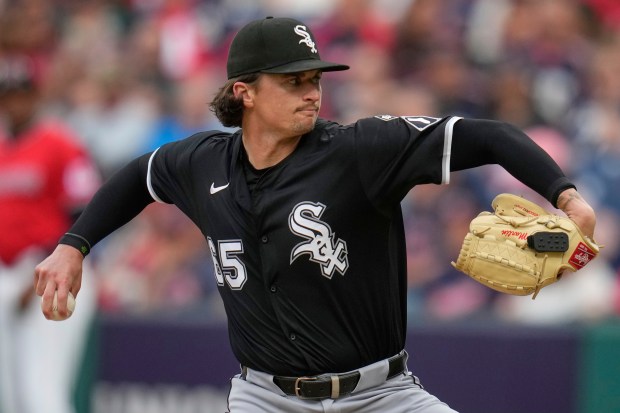 White Sox starter Davis Martin delivers in the first inning against the Guardians on Saturday, Sept. 13, 2025, in Cleveland. (Sue Ogrocki/AP)