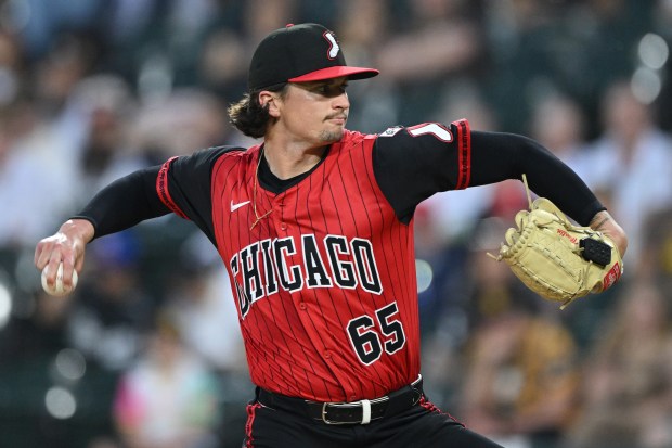White Sox starter Davis Martin delivers against the Padres in the first inning Sept. 19, 2025, at Rate Field. (Daniel Bartel/Getty Images)