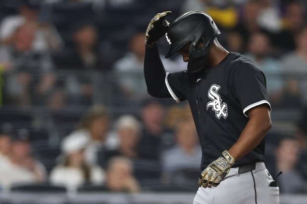 White Sox right fielder Michael A. Taylor reacts after hitting a two-run home run in the fourth inning against the Yankees on Sept..25, 2025, in New York. (Ishika Samant/Getty Images)