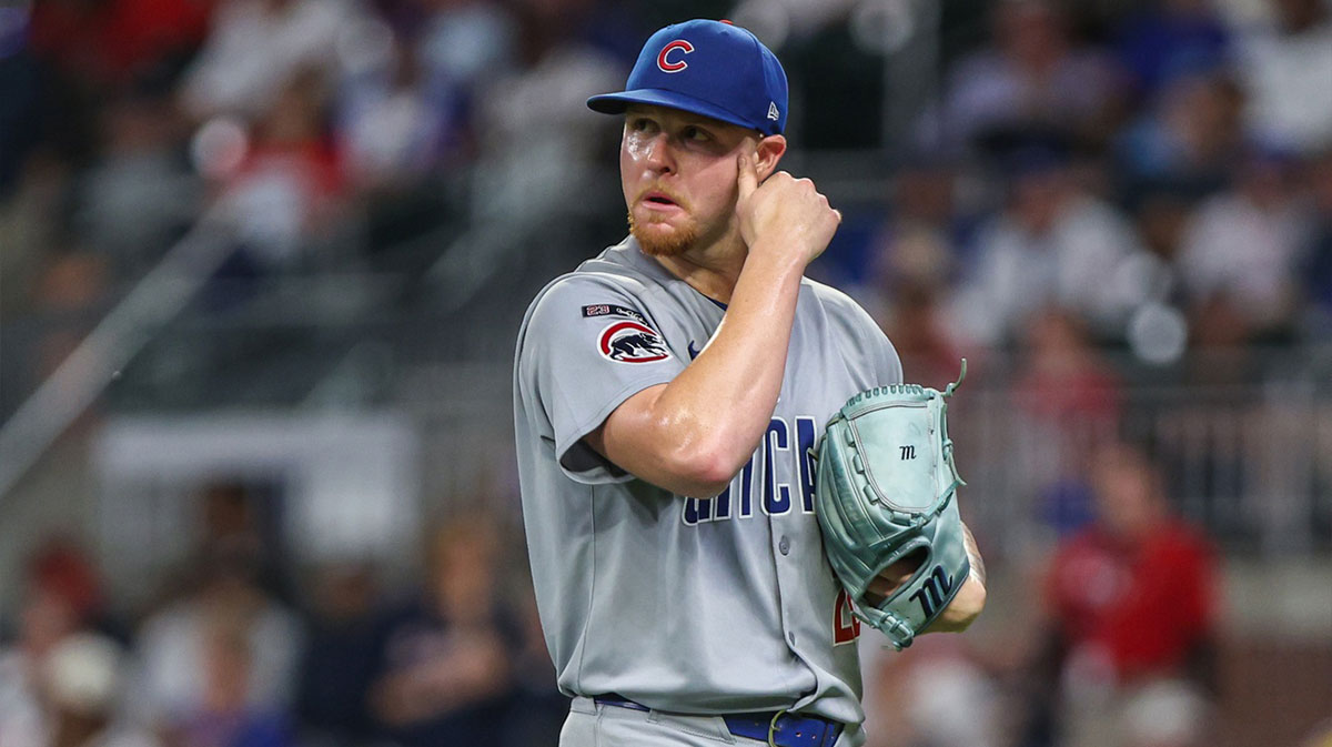 Chicago Cubs pitcher Cade Horton (22) walks to the dugout after pitching against the Atlanta Braves during the seventh inning at Truist Park. 