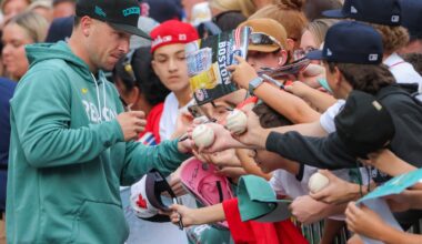 Third baseman Alex Bregman signed along "autograph alley," (Van Ness Street) after a recent Red Sox game.