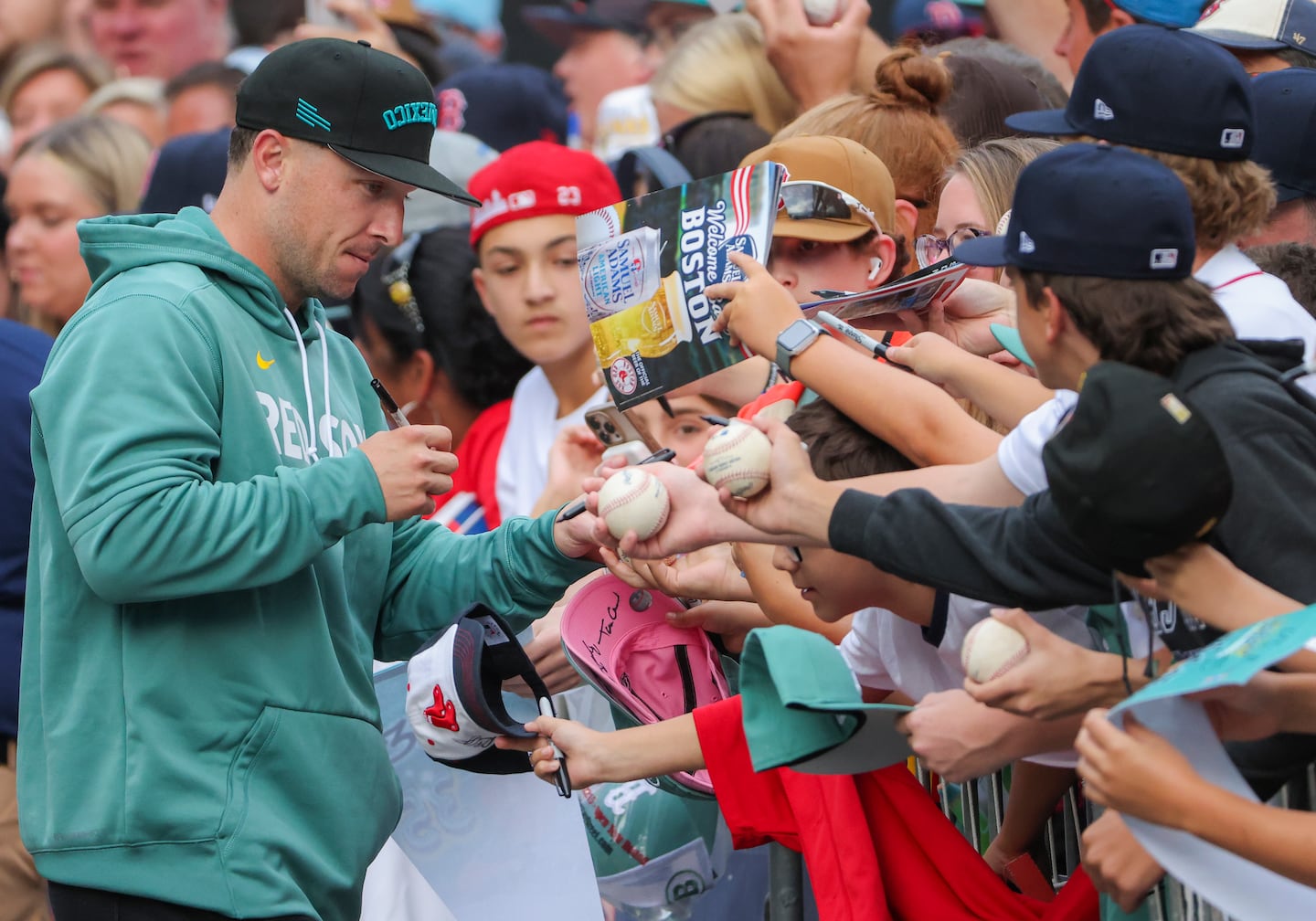 Third baseman Alex Bregman signed along "autograph alley," (Van Ness Street) after a recent Red Sox game.