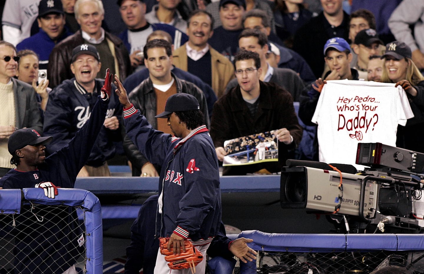 After a loss to the Yankees in September of 2004, Pedro Martinez quipped that he had no choice to call the Yankees his "daddy." The quote was seized upon by Yankees fans, like this one who held up a shirt during Game 2 of the ALCS.