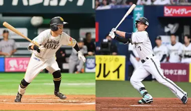 Fukuoka Softbank Hawks Taisei Makihara player Orix (left) and The Buffaloes player Ryoma Nishikawa (right) [Photo: provided by the team]