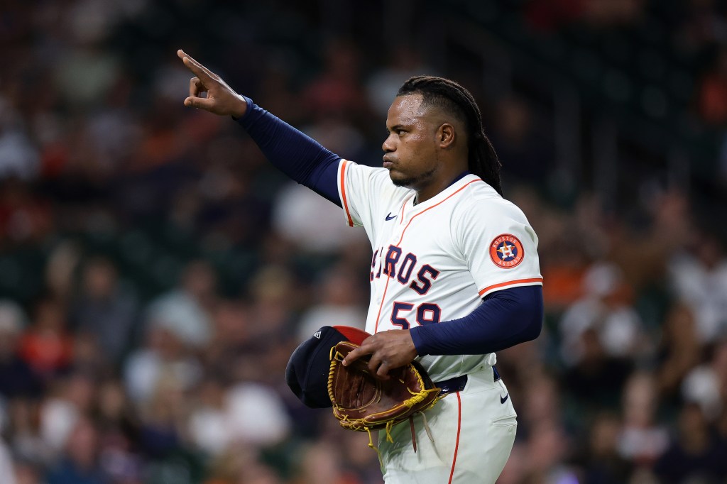 Houston Astros baseball player making a gesture.