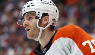 Jacob Gaucher #78 of the Philadelphia Flyers makes his NHL debut against the Colorado Avalanche in the first period at Ball Arena on February 02, 2025 in Denver, Colorado.
