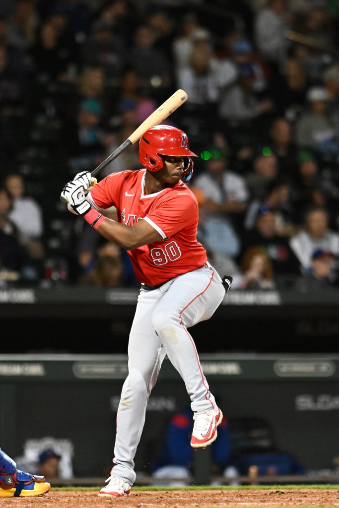 Los Angeles Angels player batting.