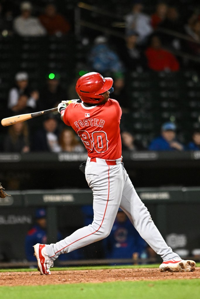 Los Angeles Angels player #80, Foster, batting.