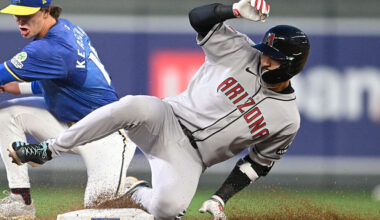 Jordan Lawlar #10 of the Arizona Diamondbacks...