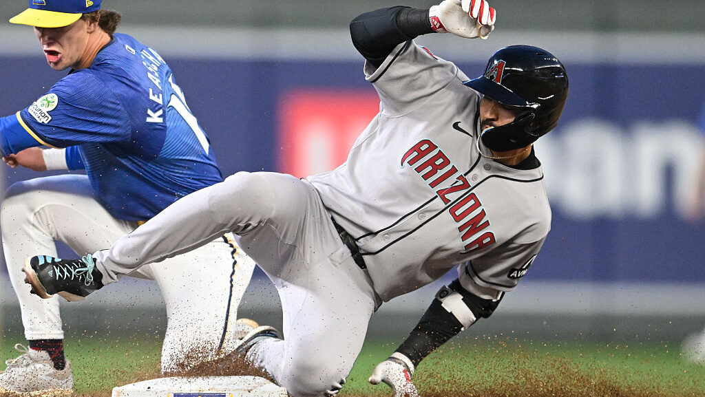 Jordan Lawlar #10 of the Arizona Diamondbacks...