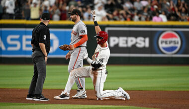 Jordan Lawlar #10 of the Arizona Diamondbacks...