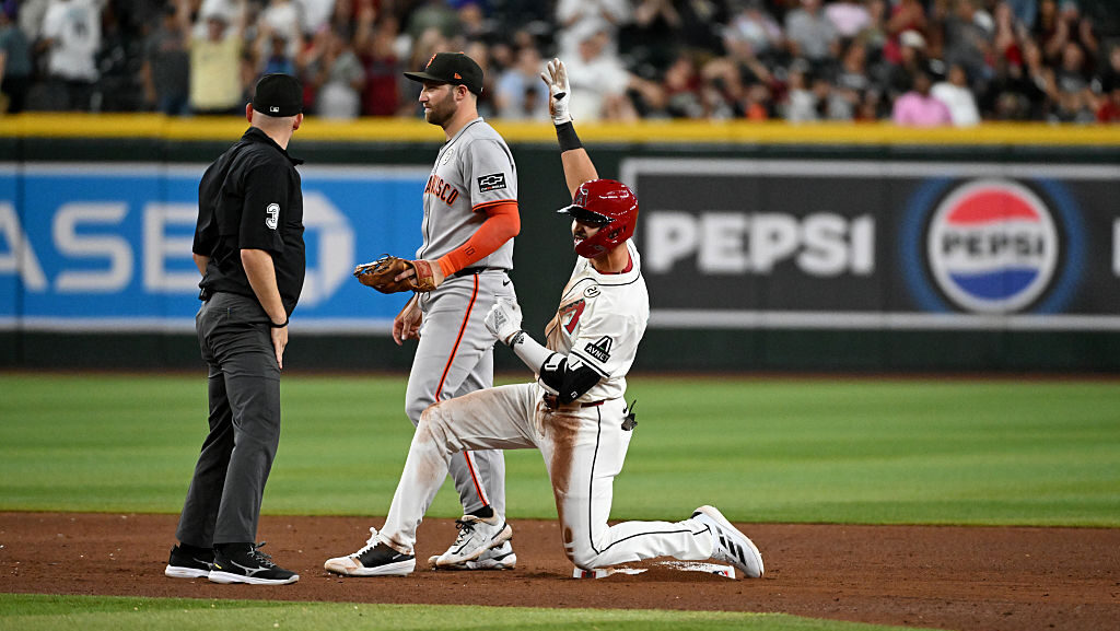 Jordan Lawlar #10 of the Arizona Diamondbacks...