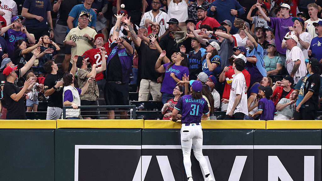 Jake McCarthy #31 of the Arizona Diamondbacks...