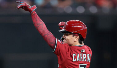 Corbin Carroll #7 of the Arizona Diamondbacks...