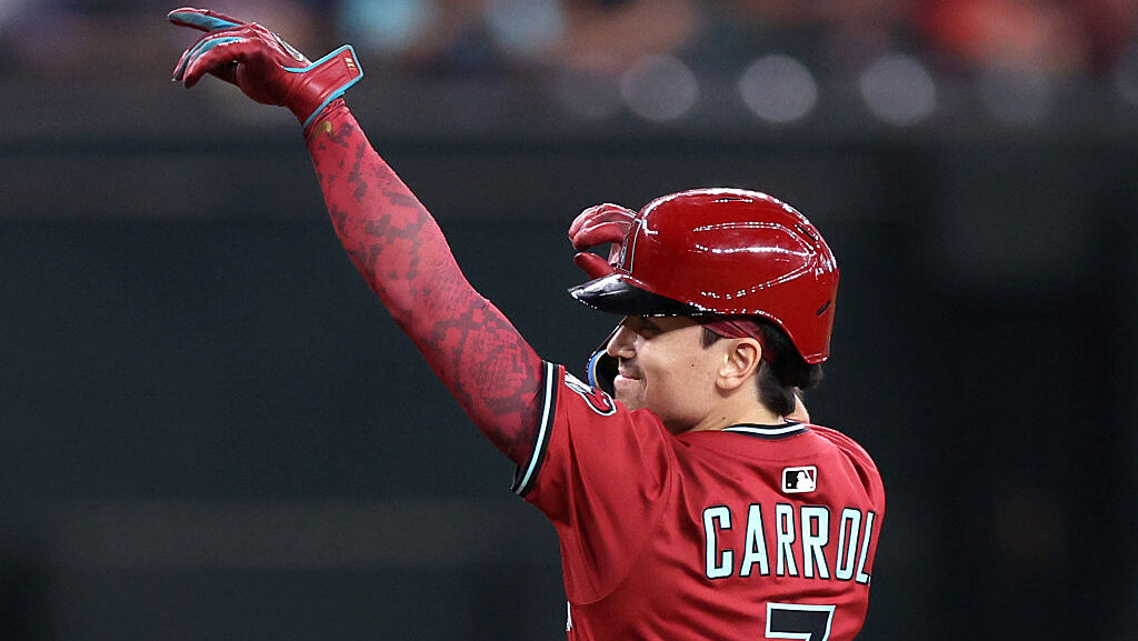 Corbin Carroll #7 of the Arizona Diamondbacks...