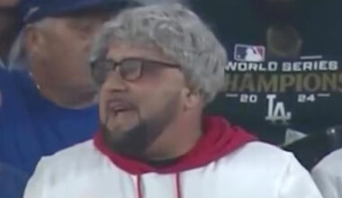 MLB fans spotted in 'Phillies Karen' Halloween costume in Dodgers Stadium stands leaving live TV viewers in stitches