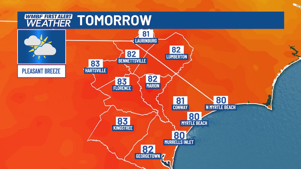 A mix of sun and clouds with pleasant temperatures.