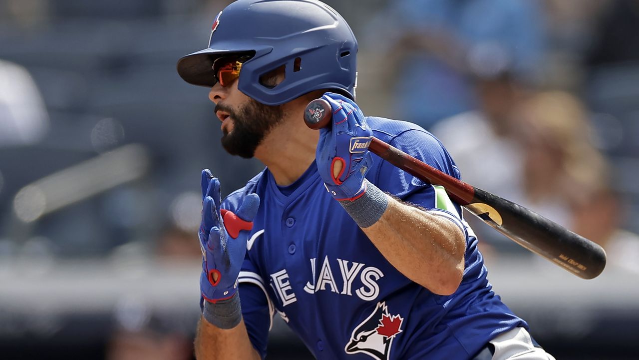 Toronto's Isiah Kiner-Falefa hit into a run-scoring fielder's choice against the New York Yankees Saturday in New York.