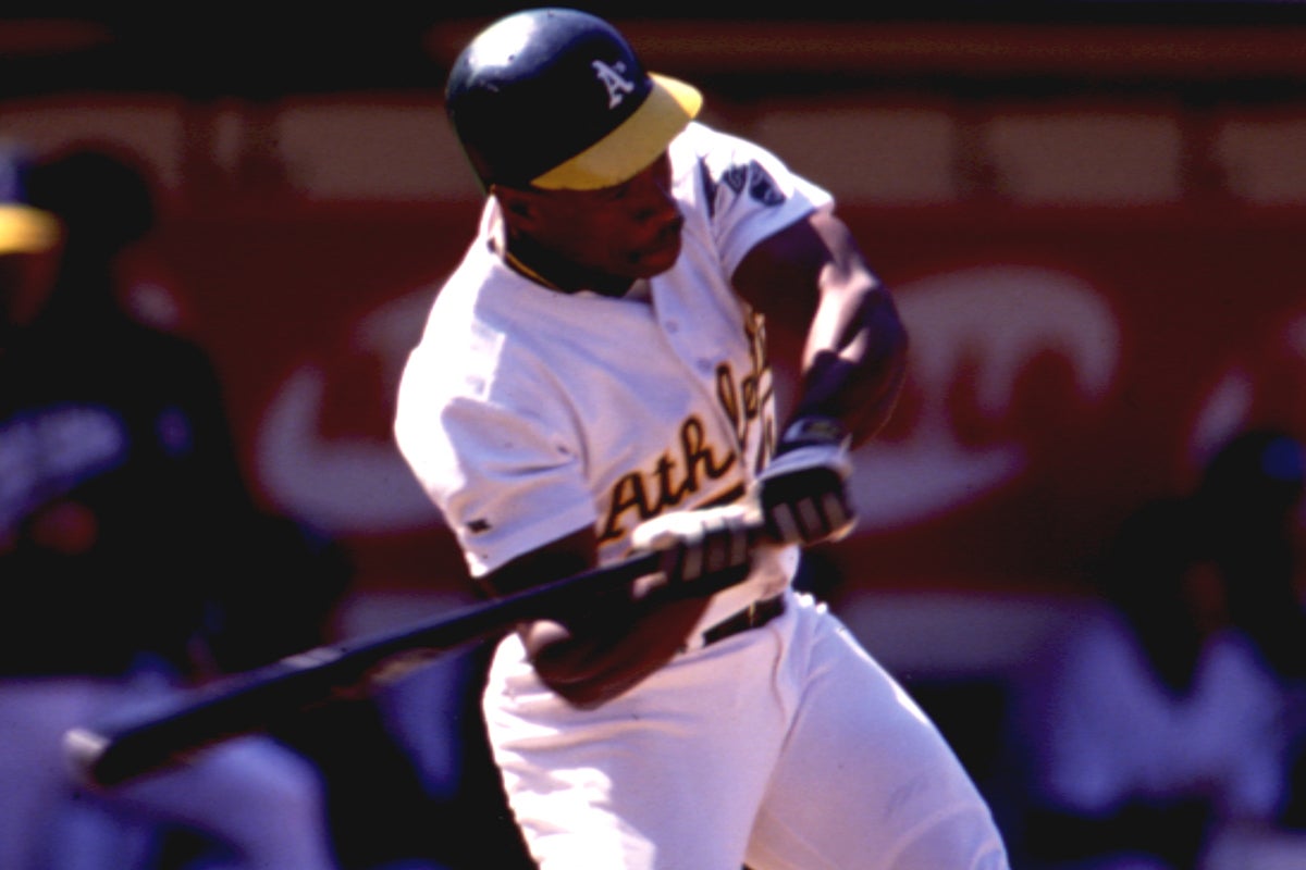 Rickey Henderson bats for Athletics