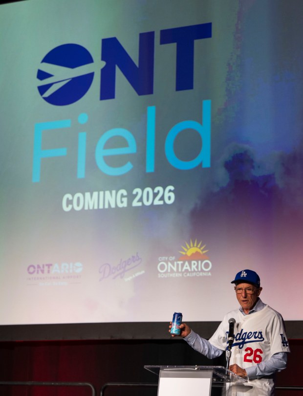 Alan Wapner, Ontario International Airport Authority board president, right, announces...