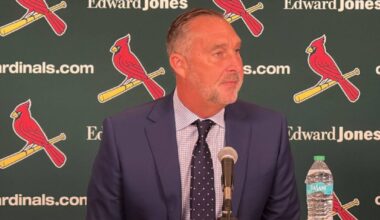 St. Louis Cardinals president of baseball operations John Mozeliak answers questions during a Monday afternoon press conference at Busch Stadium on Monday Sept. 29. Mozeliak is stepping down from his post and replaced by Chaim Bloom, who was announced as his successor last fall. (Spectrum News/Gregg Palermo)