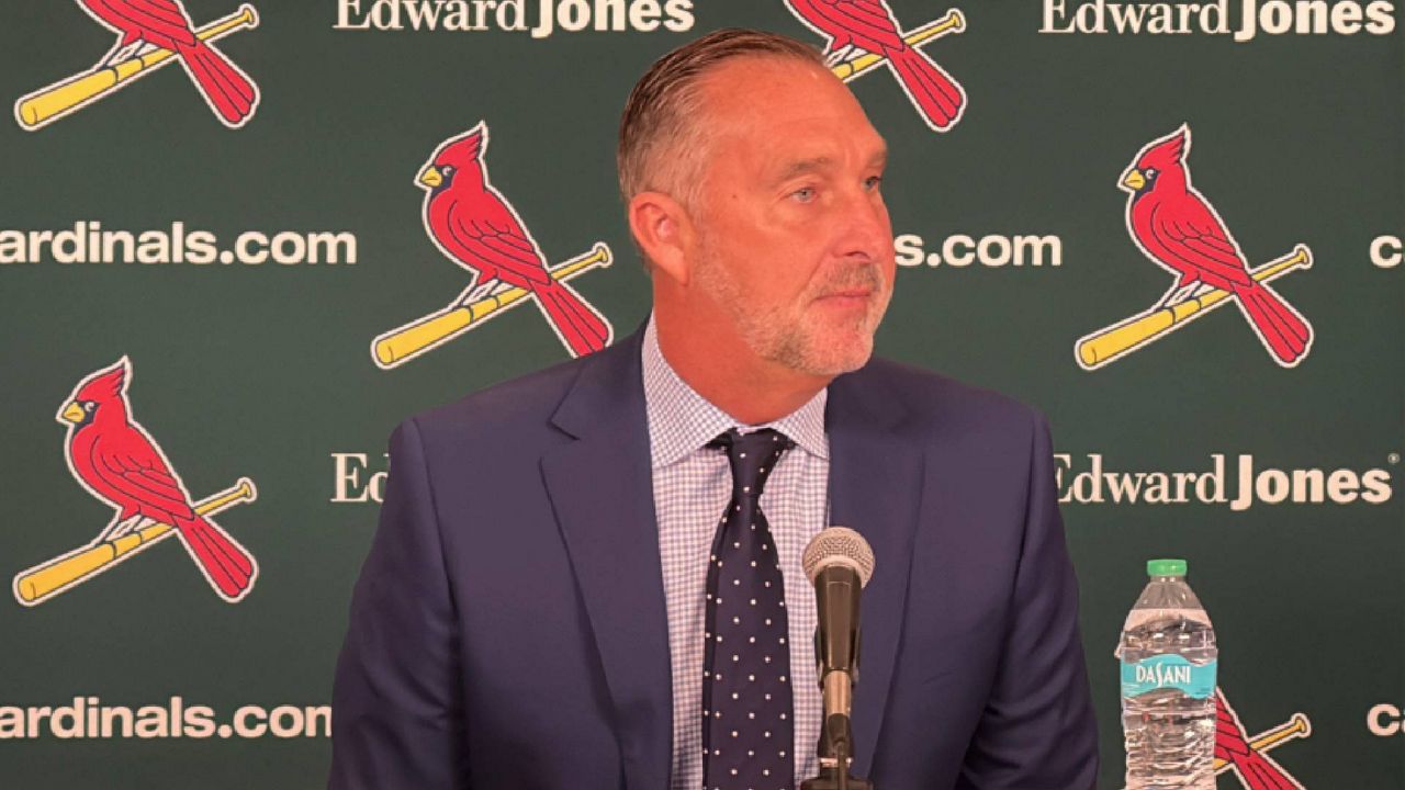 St. Louis Cardinals president of baseball operations John Mozeliak answers questions during a Monday afternoon press conference at Busch Stadium on Monday Sept. 29. Mozeliak is stepping down from his post and replaced by Chaim Bloom, who was announced as his successor last fall. (Spectrum News/Gregg Palermo)