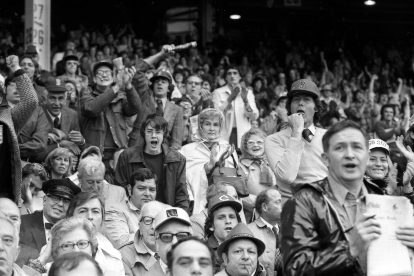 Red Sox fans cheer during Game 1 of the 1975 World Series, which Boston lost to the Reds in seven games.