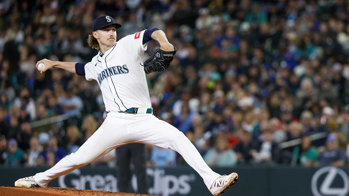 Seattle Mariners starting pitcher Bryce Miller (50) throws against the Minnesota Twins during the fourth inning at T-Mobile Park.