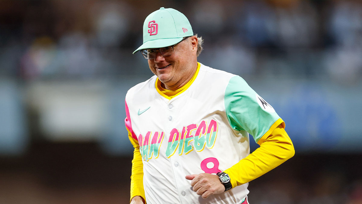 San Diego Padres manager Mike Shildt (8) runs off the field during the third inning against the Los Angeles Dodgers at Petco Park. 