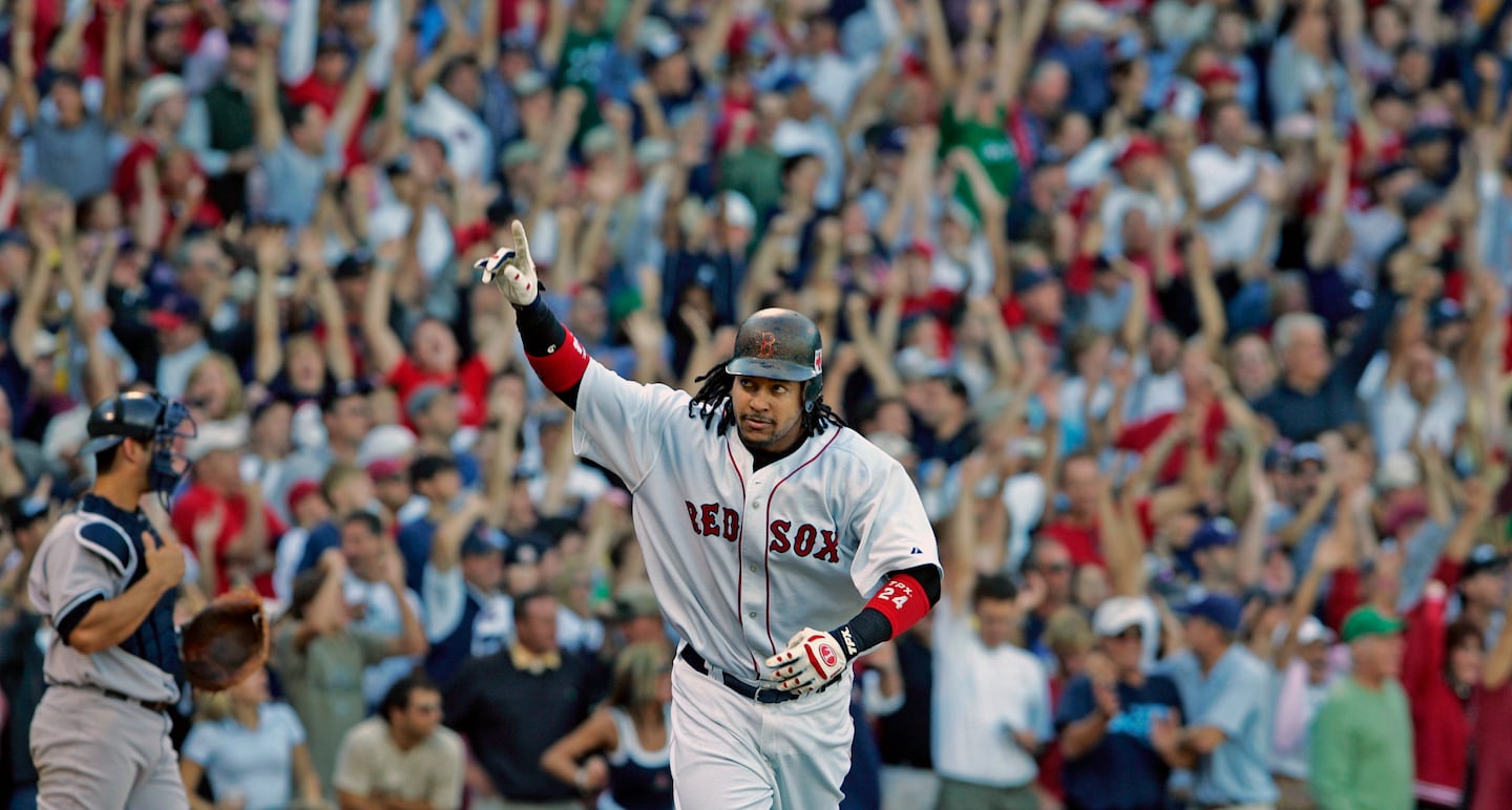 Sox left fielder Manny Ramirez rounded the bases after hitting a home run during a 2005 regular season game.