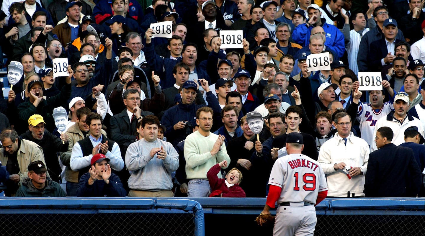 Yankees fan gleefully reminded Sox pitcher John Burkett of the team's ongoing futility during Game 6, which the Sox won, 9-6.